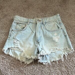 Zara Light Wash Distressed Jean Shorts